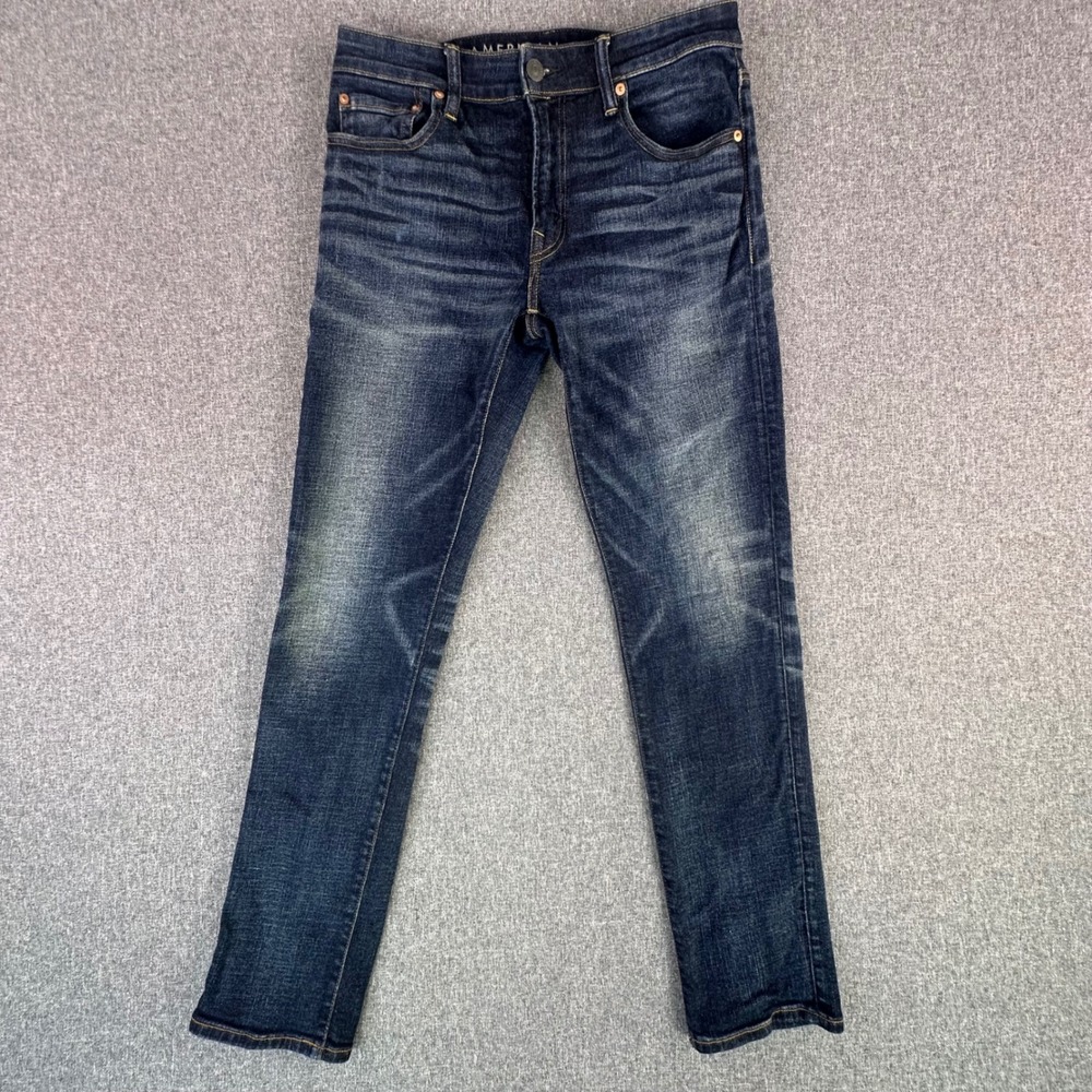 American Eagle Jeans Mens 31x32 Airflex+ Slim Dark Wash Whiskered Denim